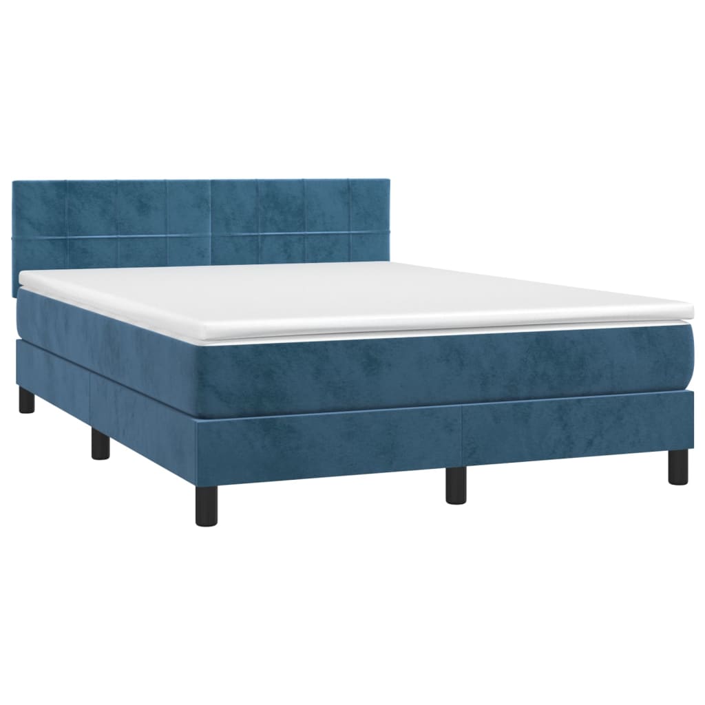 Sommier à lattes de lit avec matelas LED Bleu foncé 140x190 cm Lits & cadres de lit vidaXL