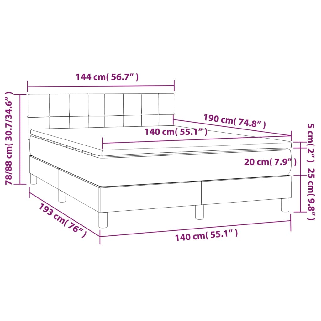 Sommier à lattes de lit avec matelas LED Bleu foncé 140x190 cm Lits & cadres de lit vidaXL