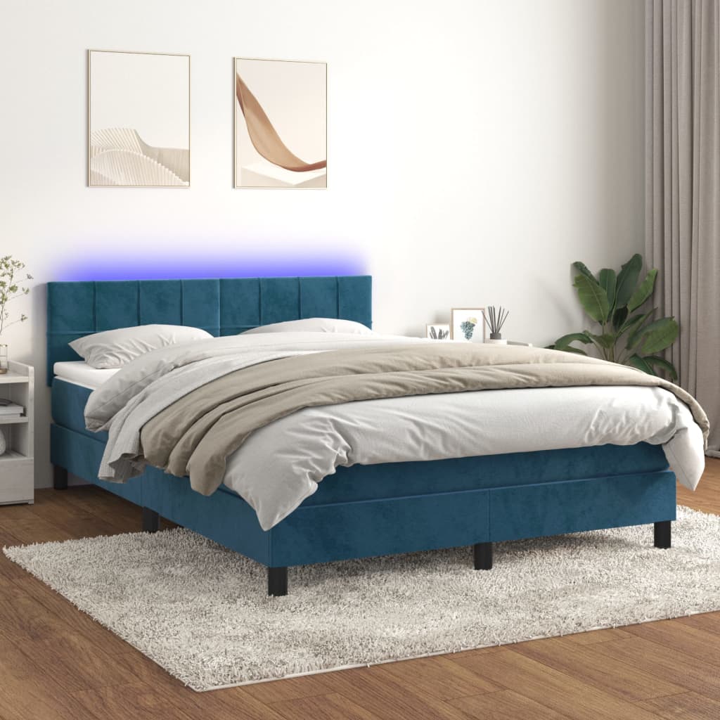 Sommier à lattes de lit avec matelas LED Bleu foncé 140x190 cm Lits & cadres de lit vidaXL