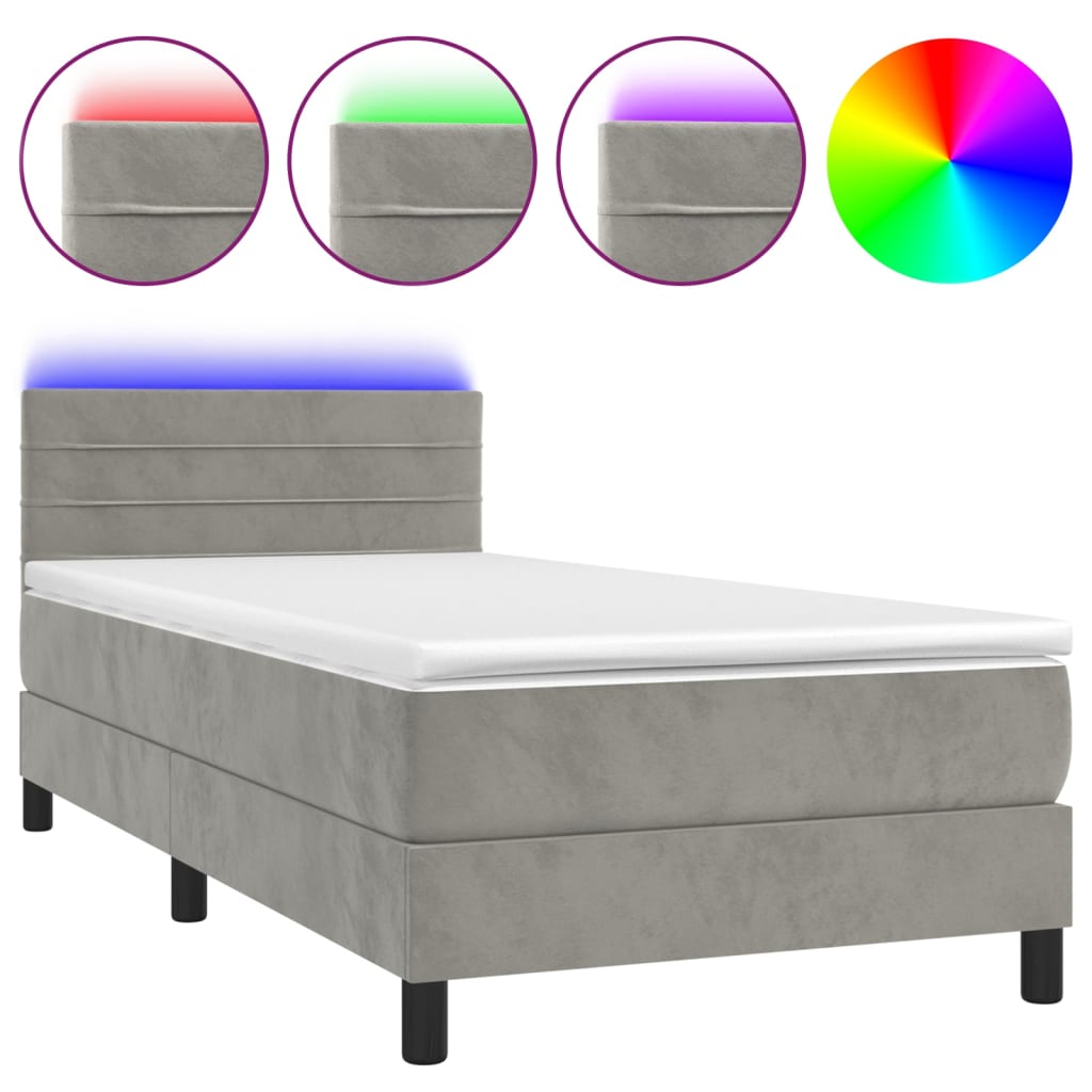 Sommier à lattes de lit et matelas et LED Gris clair 90x190 cm Lits & cadres de lit vidaXL