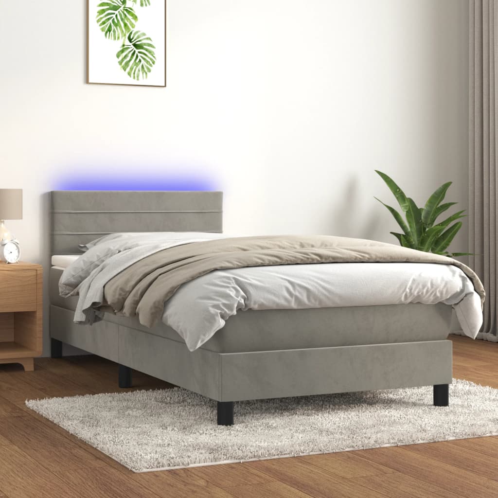 Sommier à lattes de lit et matelas et LED Gris clair 90x190 cm Lits & cadres de lit vidaXL