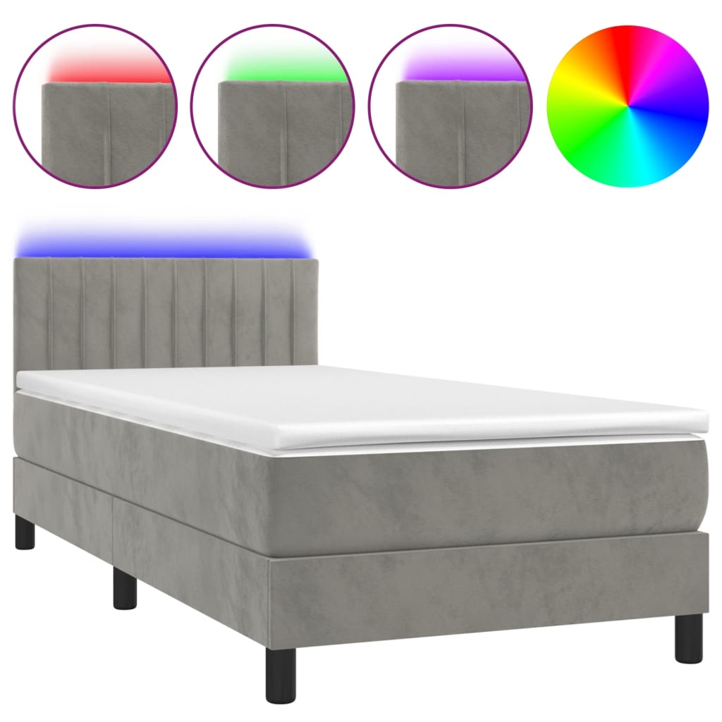 Sommier à lattes de lit et matelas et LED Gris clair 90x190cm Lits & cadres de lit vidaXL