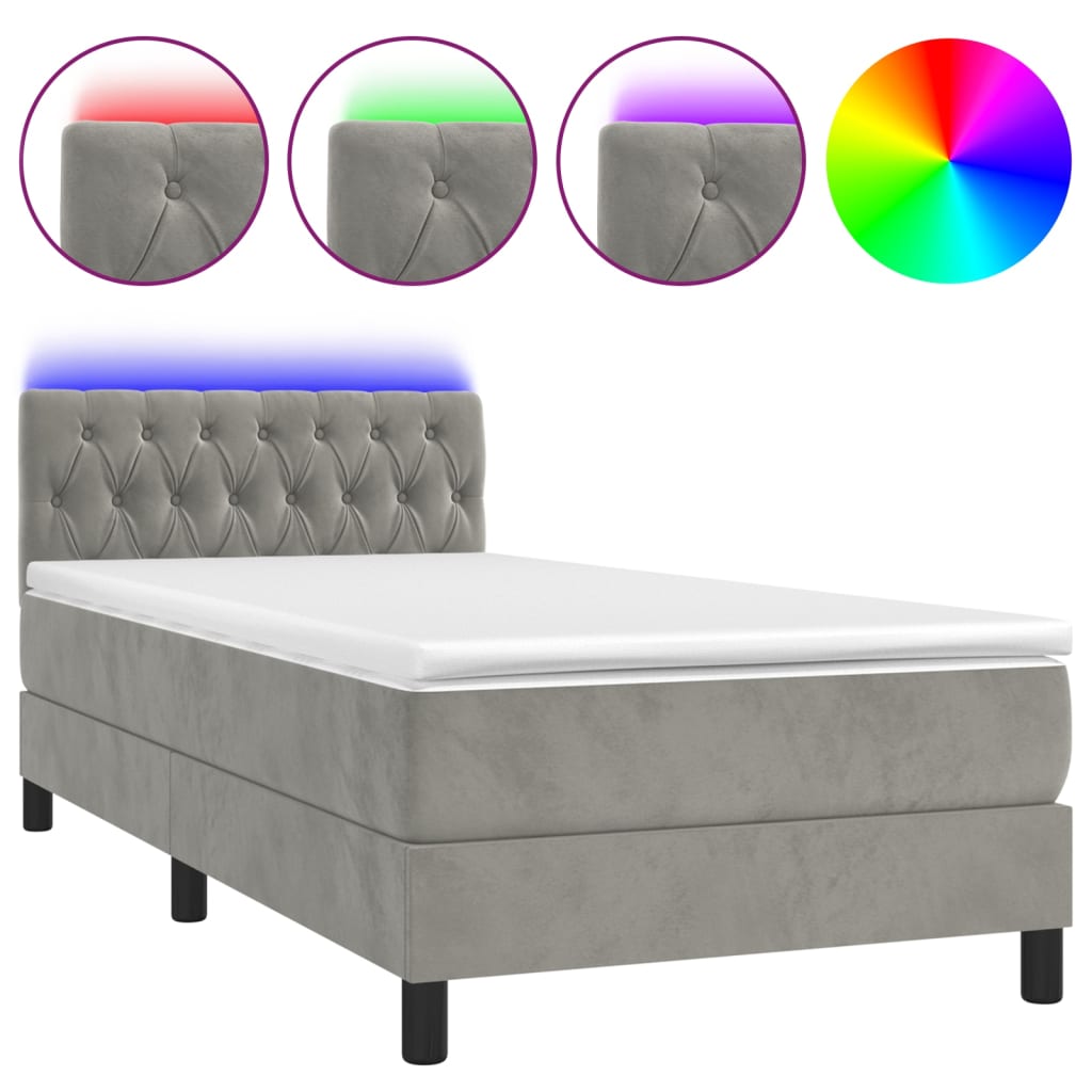 Sommier à lattes de lit avec matelas et LED Gris clair 90x190cm Lits & cadres de lit vidaXL