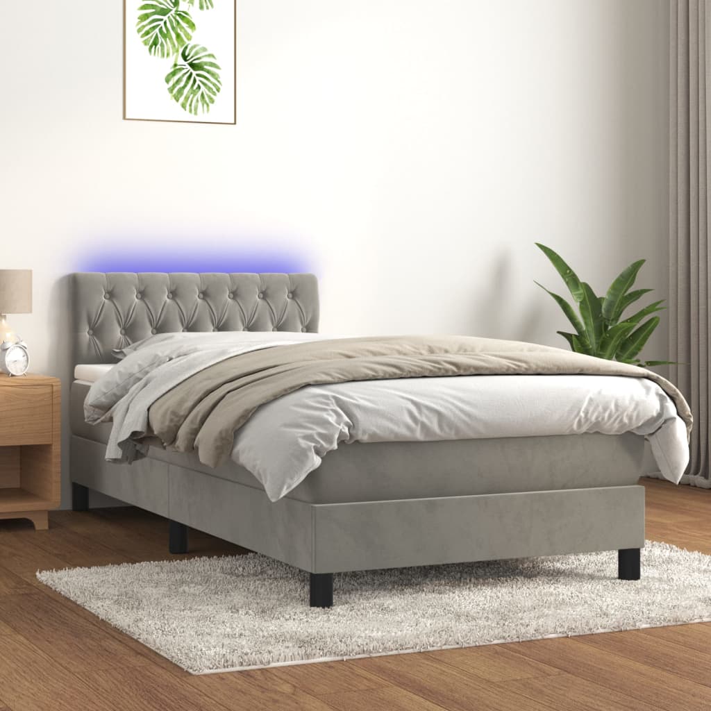 Sommier à lattes de lit avec matelas et LED Gris clair 90x190cm Lits & cadres de lit vidaXL