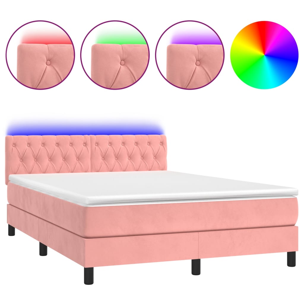 Sommier à lattes de lit avec matelas et LED Rose 140x190 cm Lits & cadres de lit vidaXL