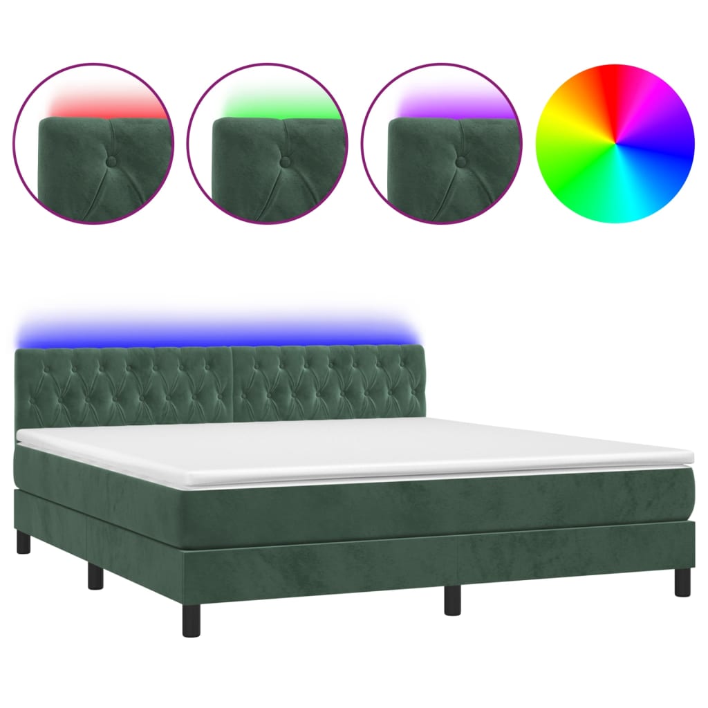 Sommier à lattes de lit avec matelas LED Vert foncé 180x200 cm Lits & cadres de lit vidaXL