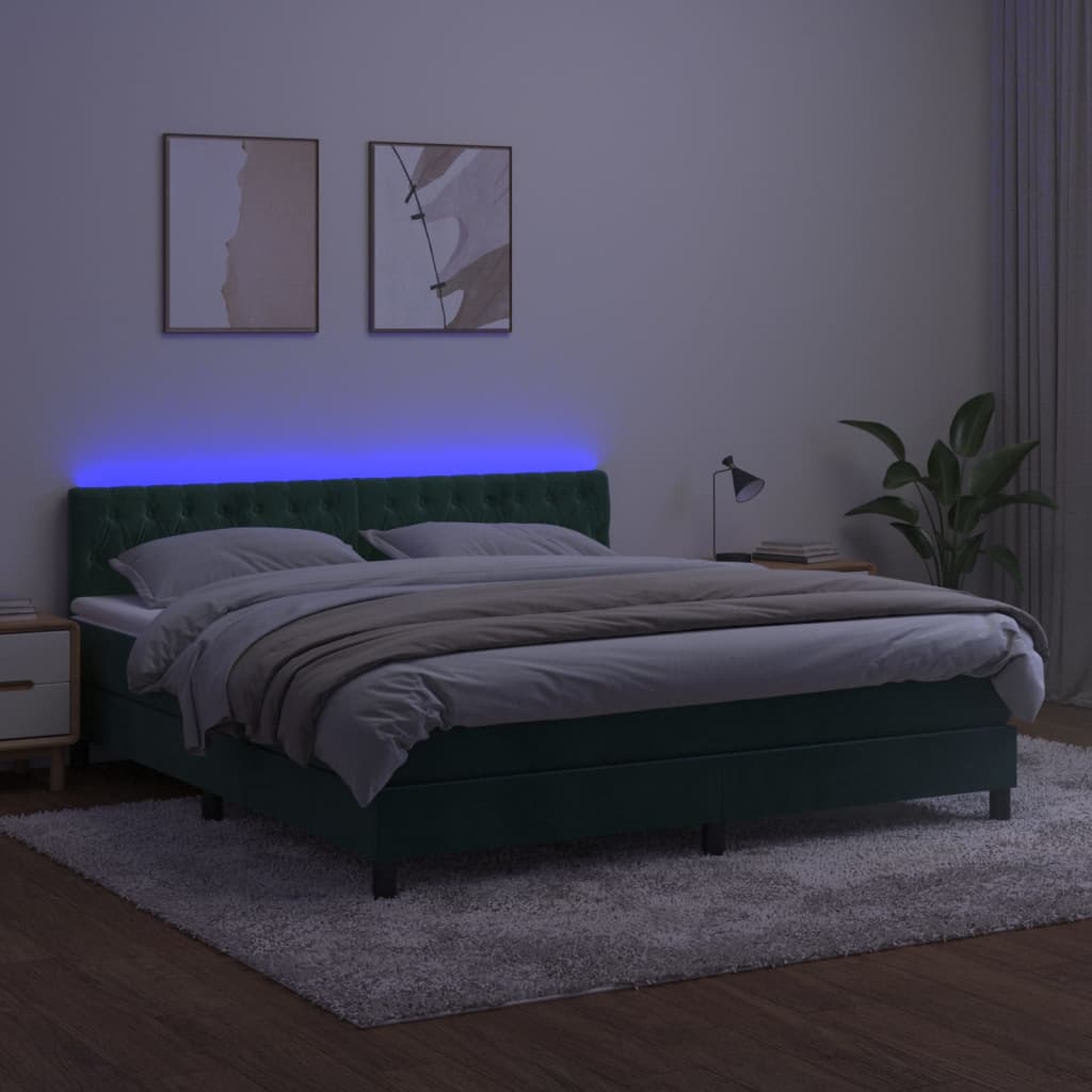 Sommier à lattes de lit avec matelas LED Vert foncé 180x200 cm Lits & cadres de lit vidaXL