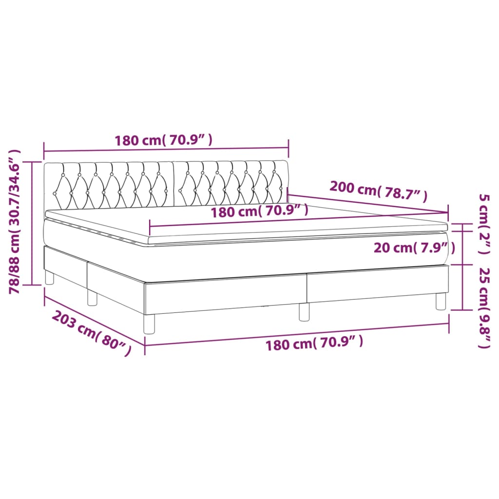 Sommier à lattes de lit avec matelas LED Vert foncé 180x200 cm Lits & cadres de lit vidaXL