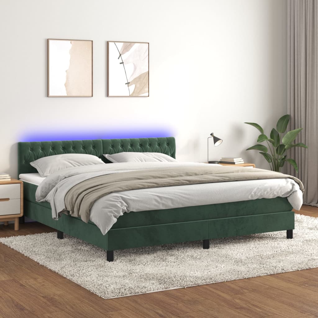 Sommier à lattes de lit avec matelas LED Vert foncé 180x200 cm Lits & cadres de lit vidaXL