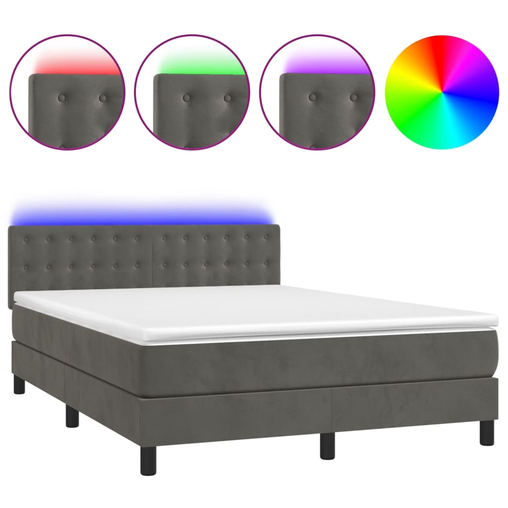 Sommier à lattes de lit avec matelas LED Gris foncé 140x190 cm Lits & cadres de lit vidaXL