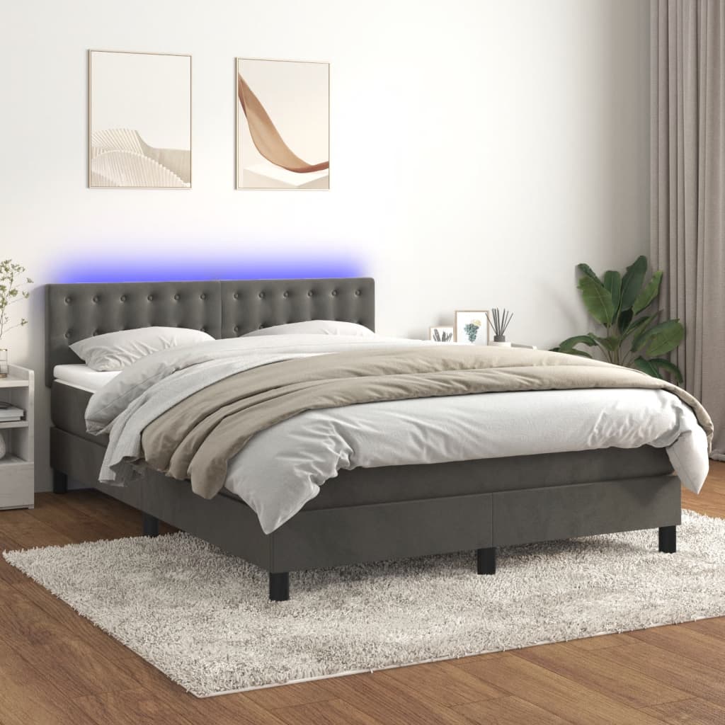 Sommier à lattes de lit avec matelas LED Gris foncé 140x190 cm Lits & cadres de lit vidaXL