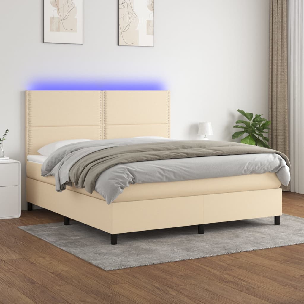 Sommier à lattes de lit et matelas et LED Crème 180x200cm Tissu Lits & cadres de lit vidaXL