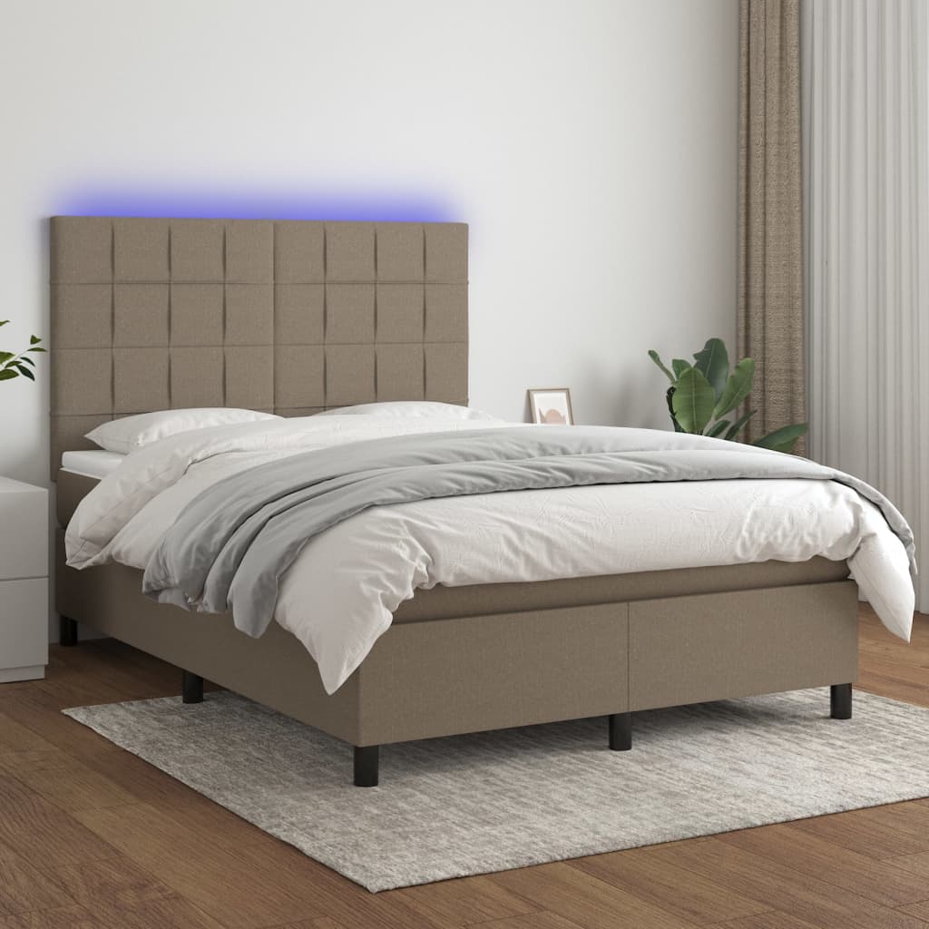 Sommier à lattes de lit et matelas et LED Taupe 140x200cm Tissu Lits & cadres de lit vidaXL