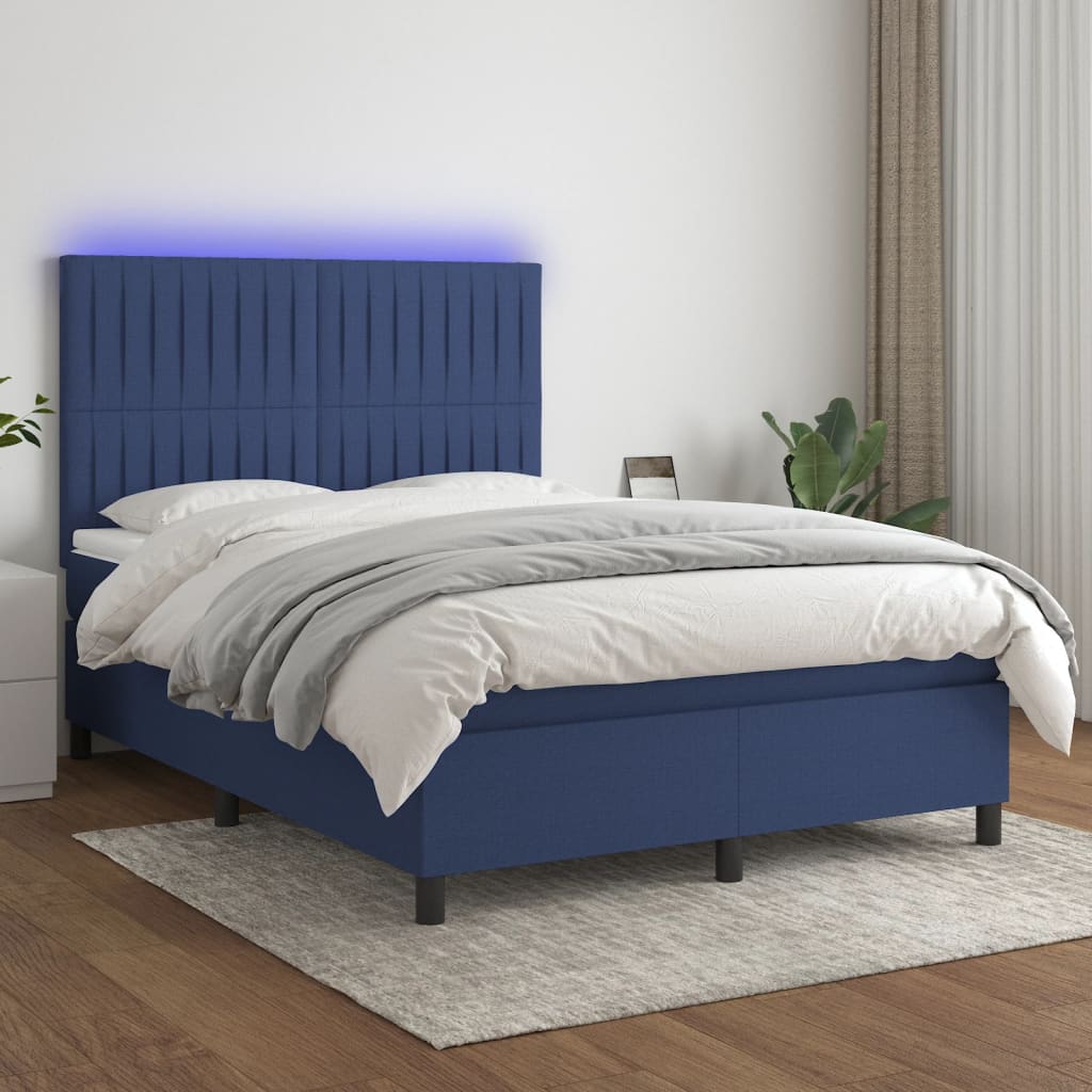 Image Sommier à lattes de lit et matelas et LED Bleu 140x200 cm Tissu | Xios Store SNC vidaXL Xios Store SNC