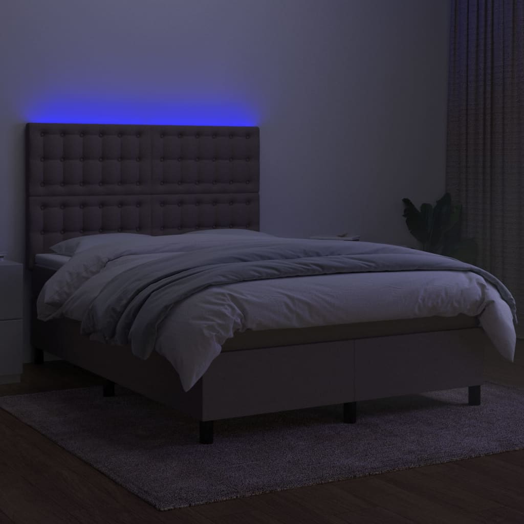 Sommier à lattes de lit et matelas et LED Taupe 140x200cm Tissu Lits & cadres de lit vidaXL