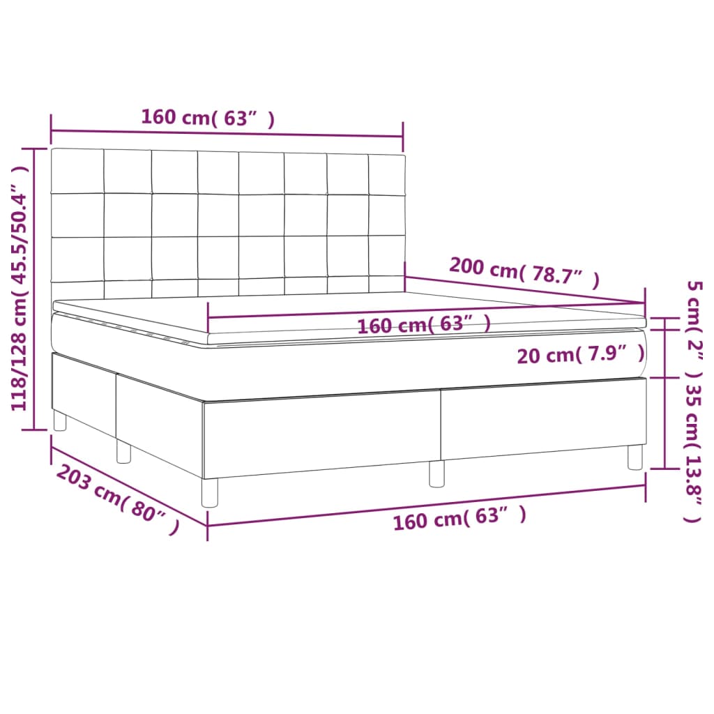 Sommier à lattes de lit et matelas et LED Gris foncé 160x200 cm Lits & cadres de lit vidaXL