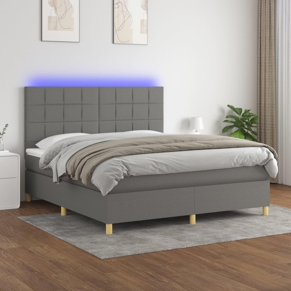 Sommier à lattes de lit et matelas et LED Gris foncé 160x200 cm Lits & cadres de lit vidaXL