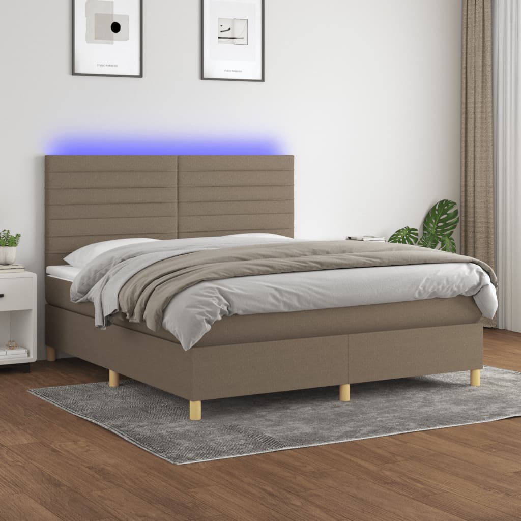 Sommier à lattes de lit et matelas et LED Taupe 180x200cm Tissu Lits & cadres de lit vidaXL