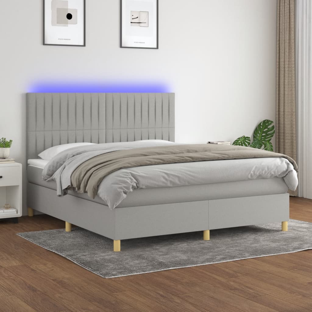 Sommier à lattes de lit et matelas et LED Gris clair 180x200 cm Lits & cadres de lit vidaXL