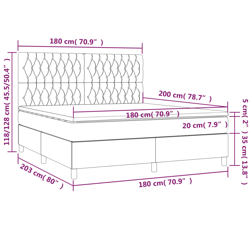 Sommier à lattes de lit et matelas et LED Gris clair 180x200 cm Lits & cadres de lit vidaXL