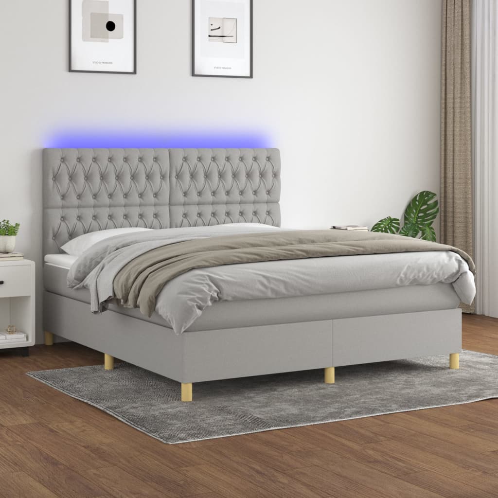 Sommier à lattes de lit et matelas et LED Gris clair 180x200 cm Lits & cadres de lit vidaXL