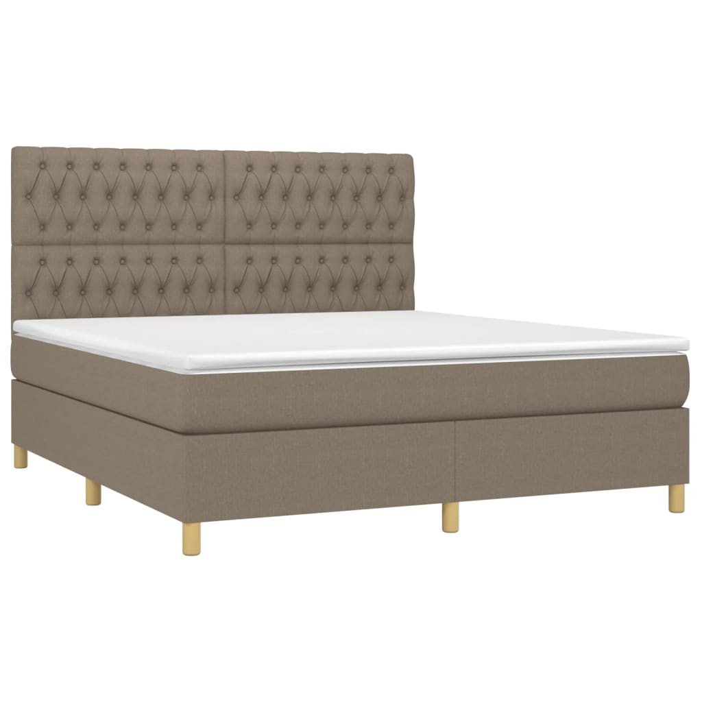 Sommier à lattes de lit et matelas et LED Taupe 180x200cm Tissu Lits & cadres de lit vidaXL