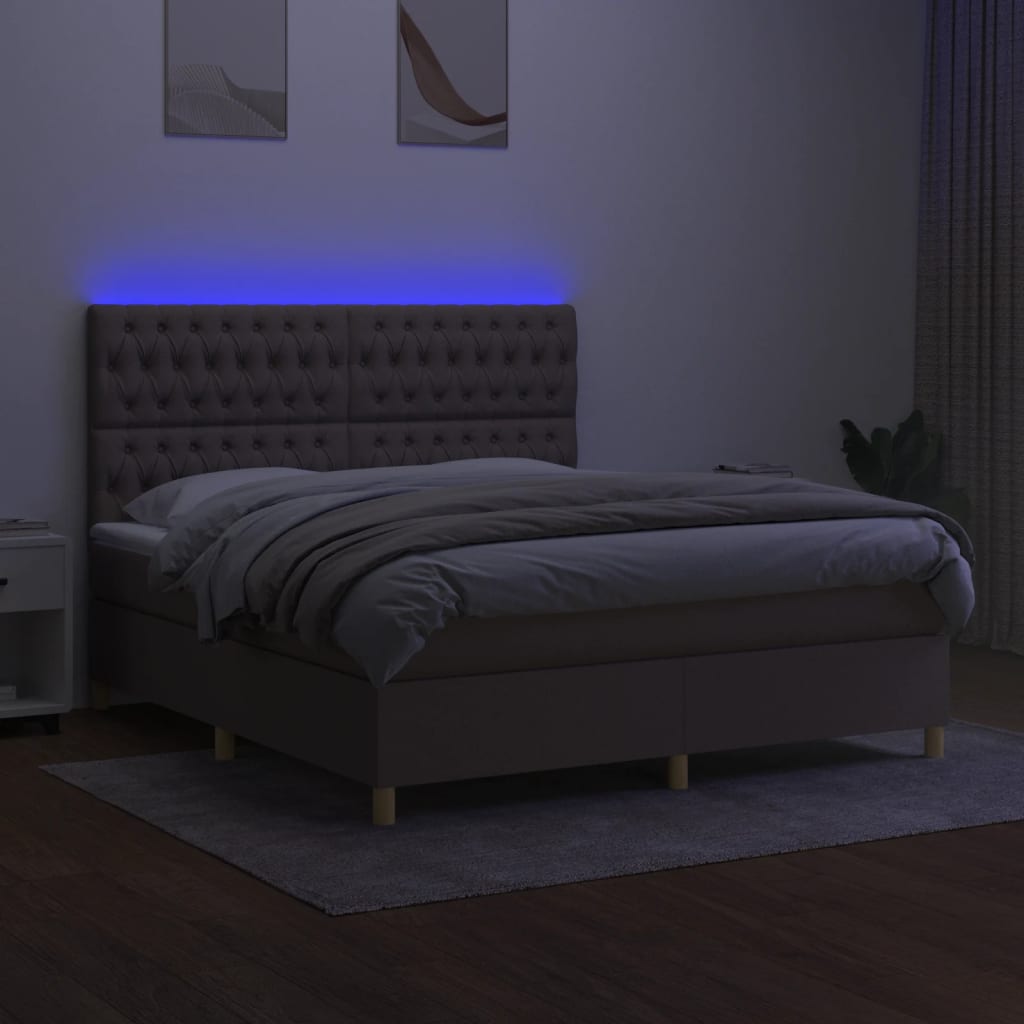 Sommier à lattes de lit et matelas et LED Taupe 180x200cm Tissu Lits & cadres de lit vidaXL