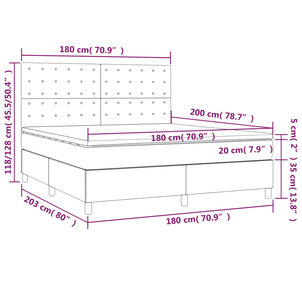 Sommier à lattes de lit et matelas et LED Taupe 180x200cm Tissu Lits & cadres de lit vidaXL