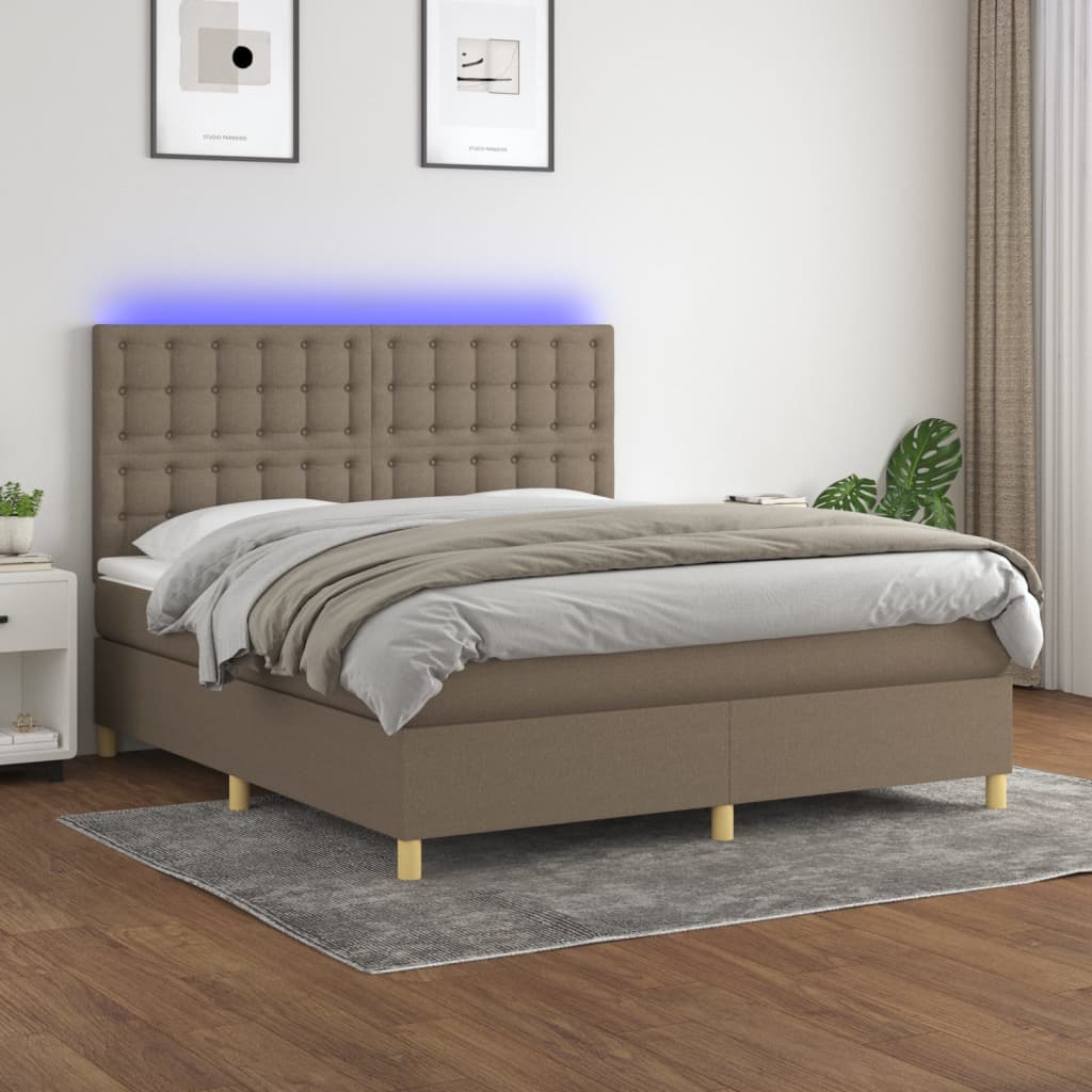 Sommier à lattes de lit et matelas et LED Taupe 180x200cm Tissu Lits & cadres de lit vidaXL