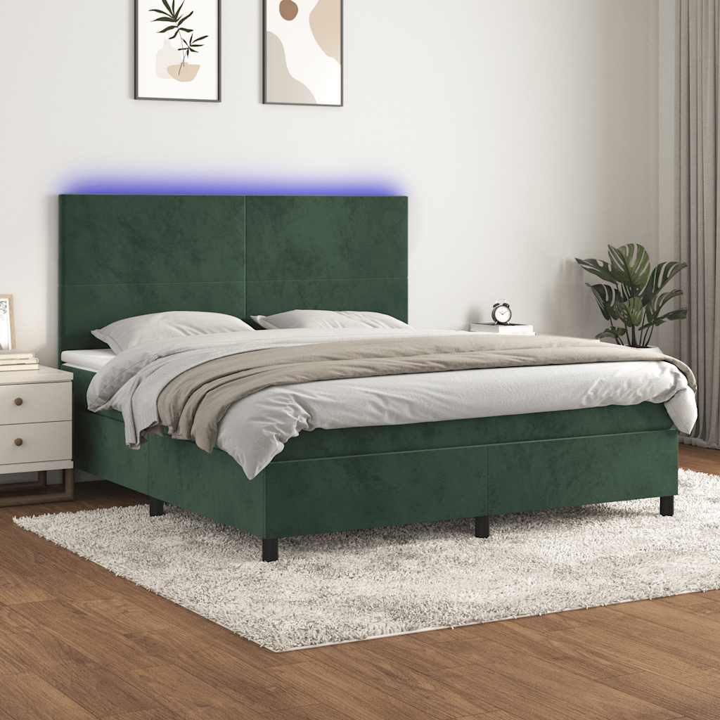 Sommier à lattes de lit et matelas et LED Vert foncé 180x200 cm Lits & cadres de lit vidaXL