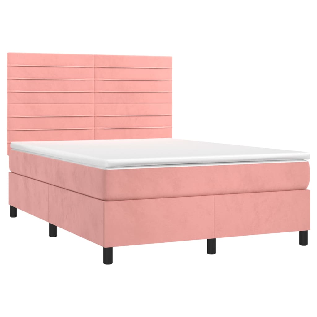 Sommier à lattes de lit avec matelas LED Rose 140x200cm Velours Lits & cadres de lit vidaXL