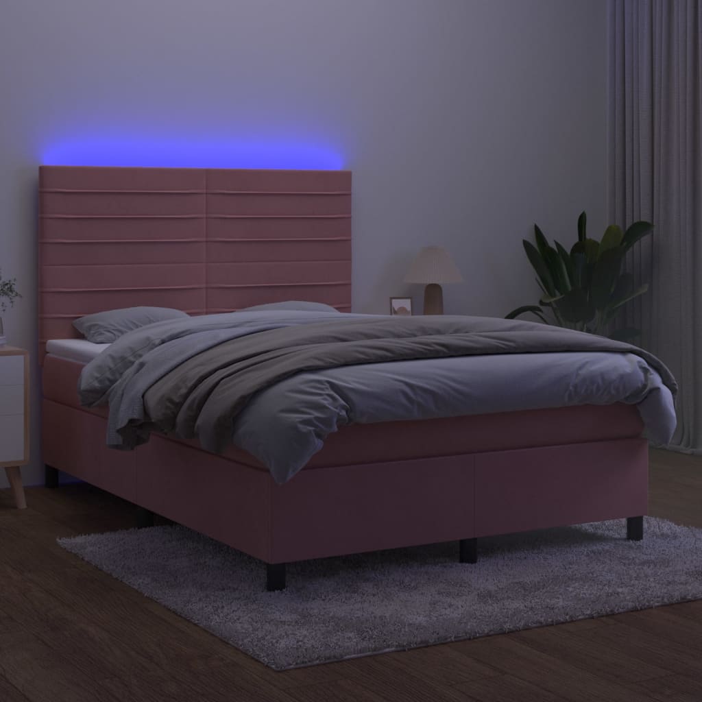 Sommier à lattes de lit avec matelas LED Rose 140x200cm Velours Lits & cadres de lit vidaXL