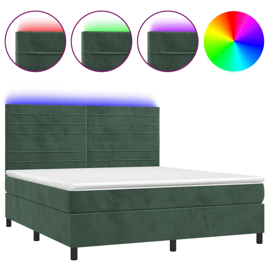 Sommier à lattes de lit avec matelas LED Vert foncé 160x200 cm Lits & cadres de lit vidaXL