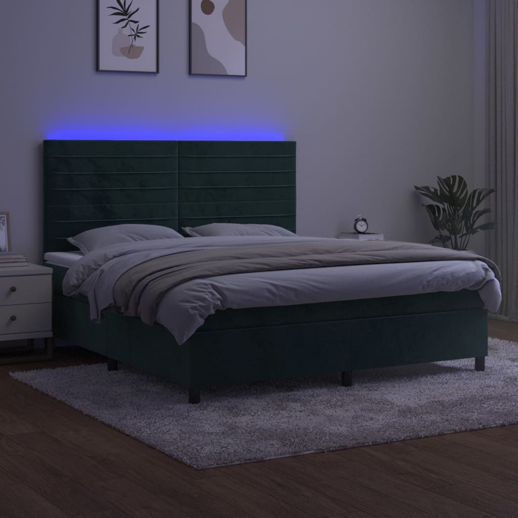 Sommier à lattes de lit avec matelas LED Vert foncé 160x200 cm Lits & cadres de lit vidaXL