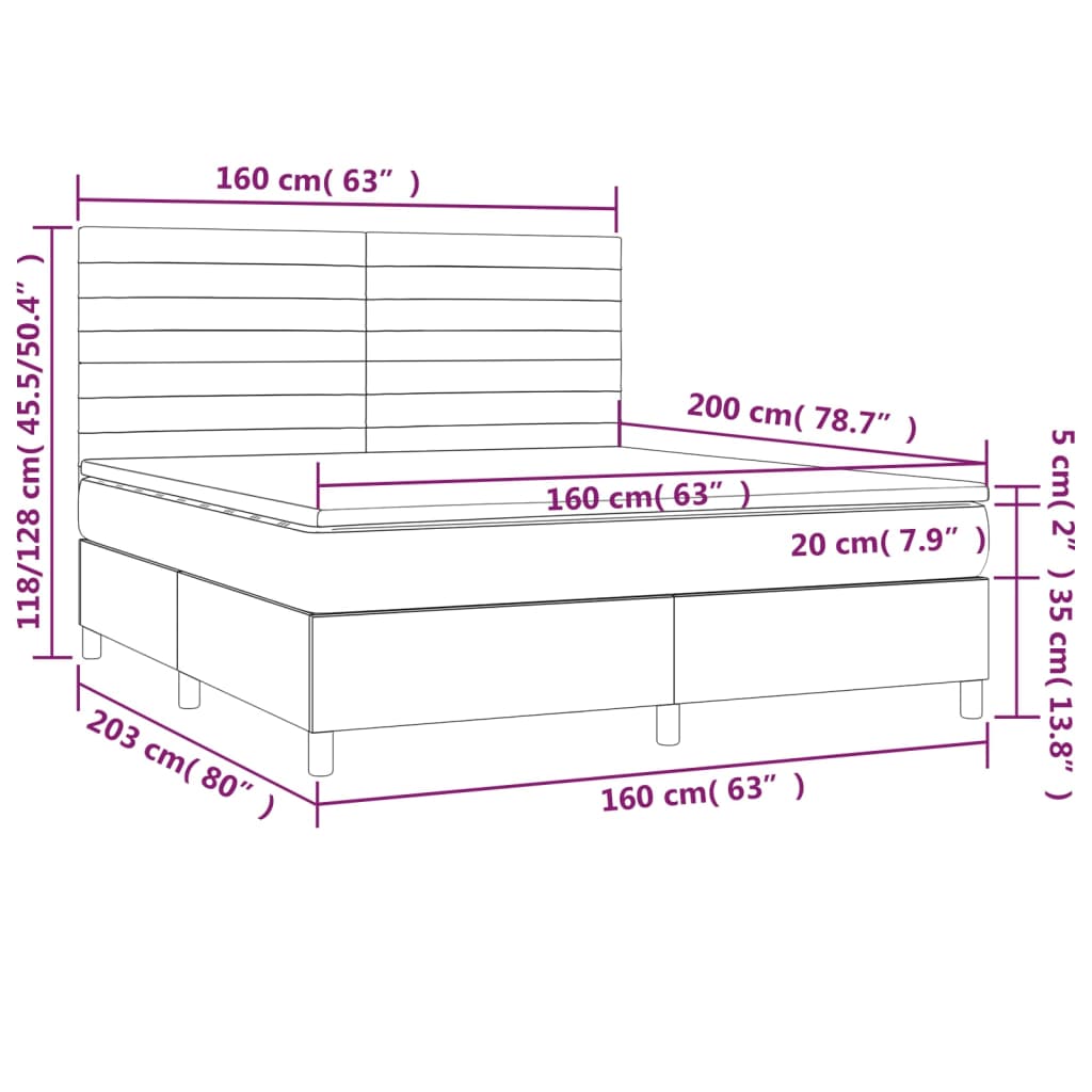 Sommier à lattes de lit avec matelas LED Vert foncé 160x200 cm Lits & cadres de lit vidaXL