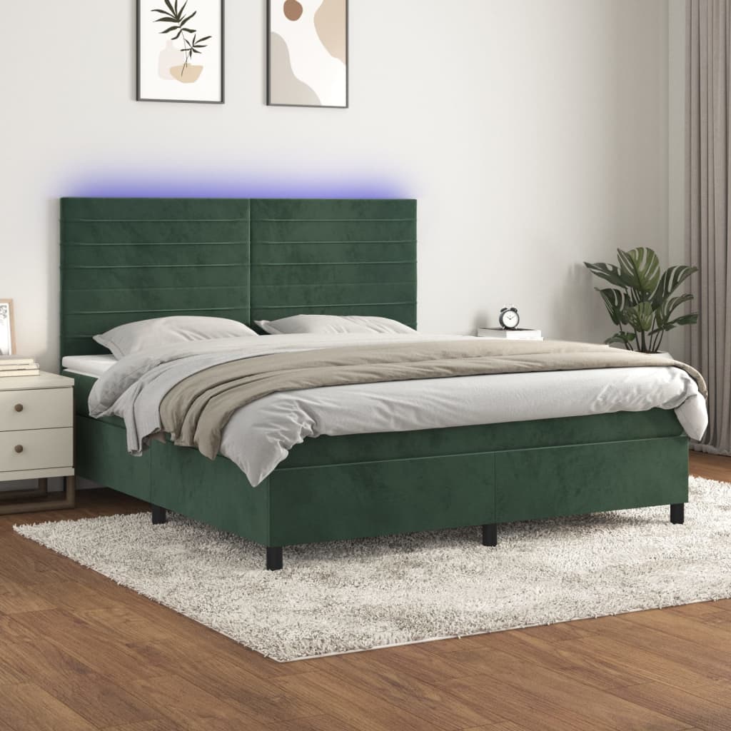 Sommier à lattes de lit avec matelas LED Vert foncé 160x200 cm Lits & cadres de lit vidaXL