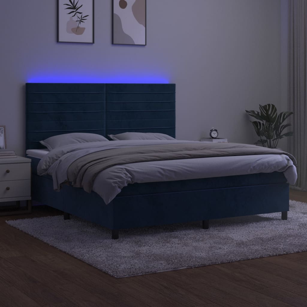 Sommier à lattes de lit avec matelas LED Bleu foncé 180x200 cm Lits & cadres de lit vidaXL