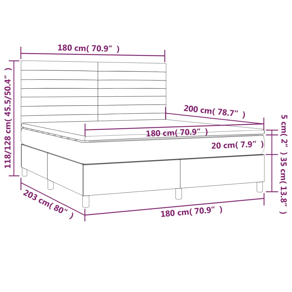 Sommier à lattes de lit avec matelas LED Bleu foncé 180x200 cm Lits & cadres de lit vidaXL