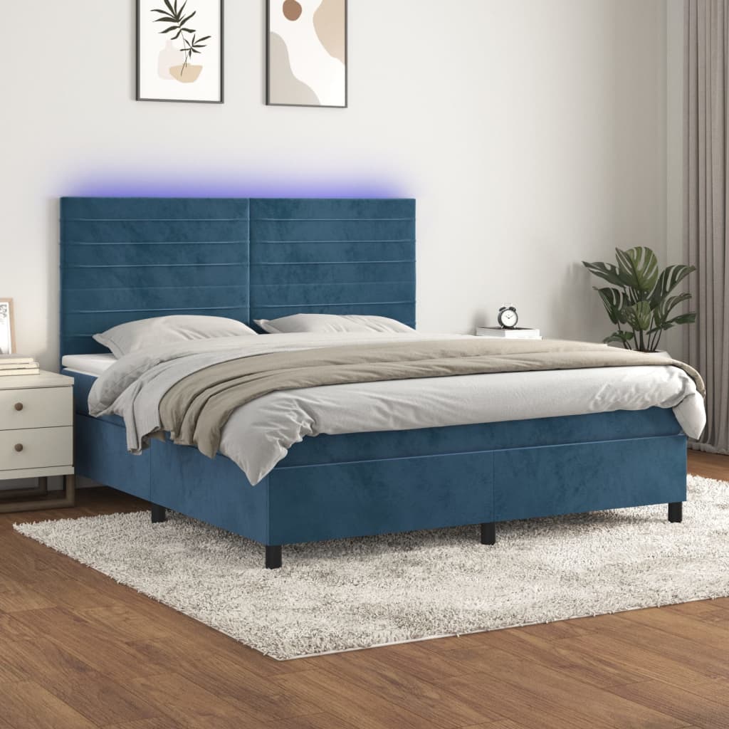 Sommier à lattes de lit avec matelas LED Bleu foncé 180x200 cm Lits & cadres de lit vidaXL