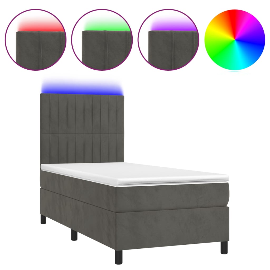 Sommier à lattes de lit matelas LED Gris foncé 90x190cm Velours Lits & cadres de lit vidaXL