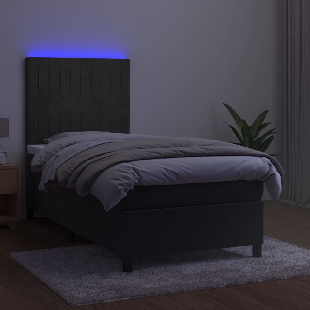 Sommier à lattes de lit matelas LED Gris foncé 90x190cm Velours Lits & cadres de lit vidaXL