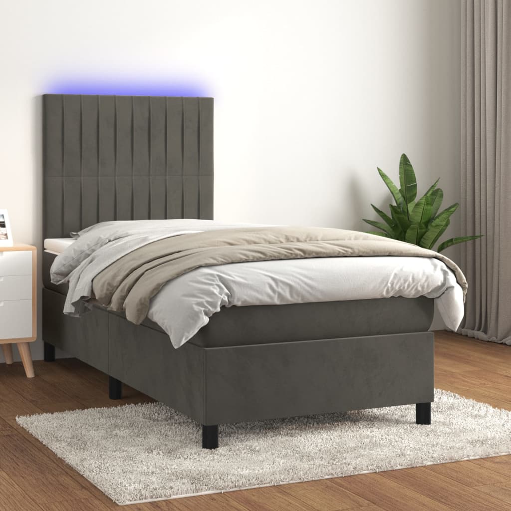 Sommier à lattes de lit matelas LED Gris foncé 90x190cm Velours Lits & cadres de lit vidaXL