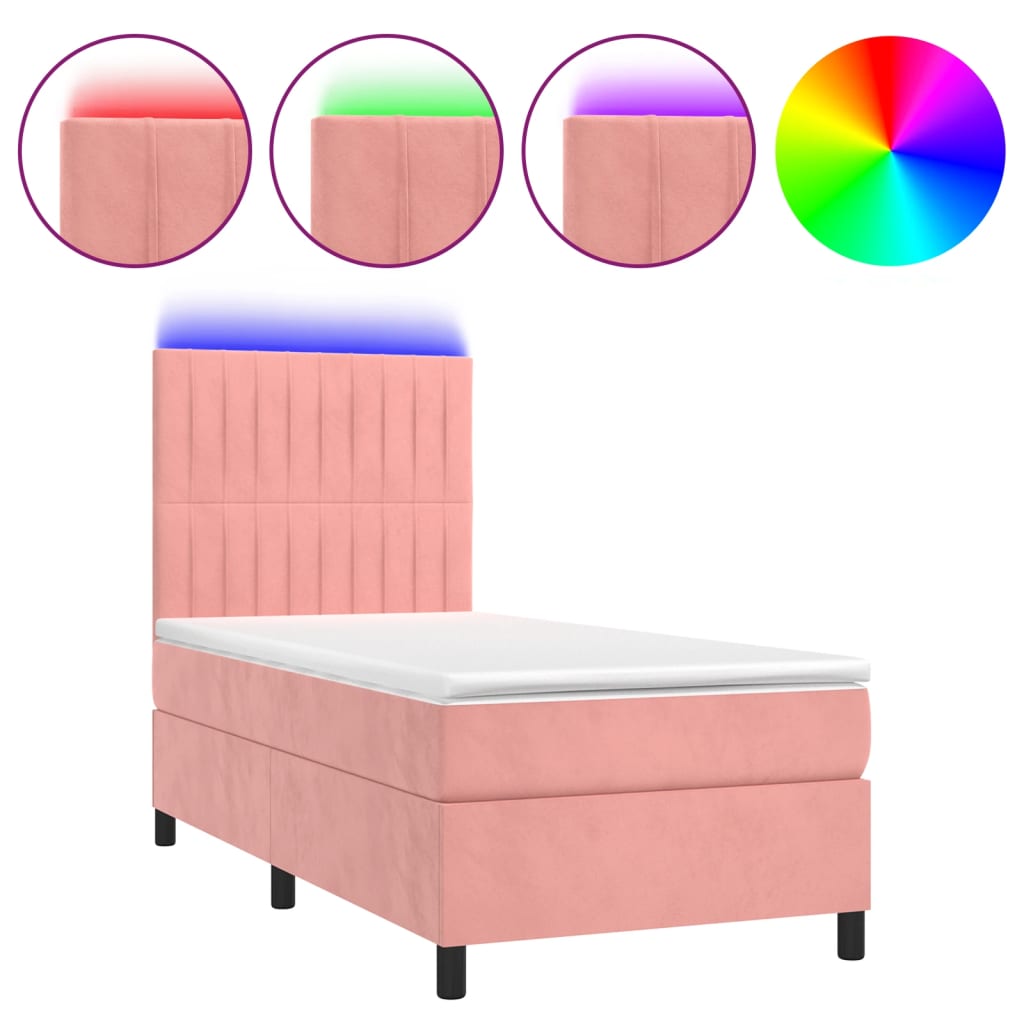 Sommier à lattes de lit avec matelas LED Rose 90x190 cm Velours Lits & cadres de lit vidaXL