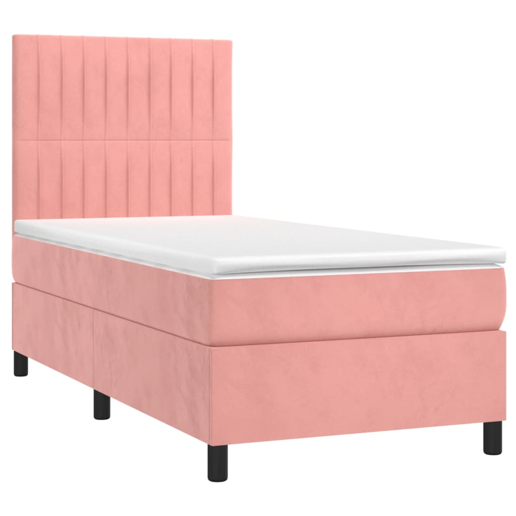 Sommier à lattes de lit avec matelas LED Rose 90x190 cm Velours Lits & cadres de lit vidaXL