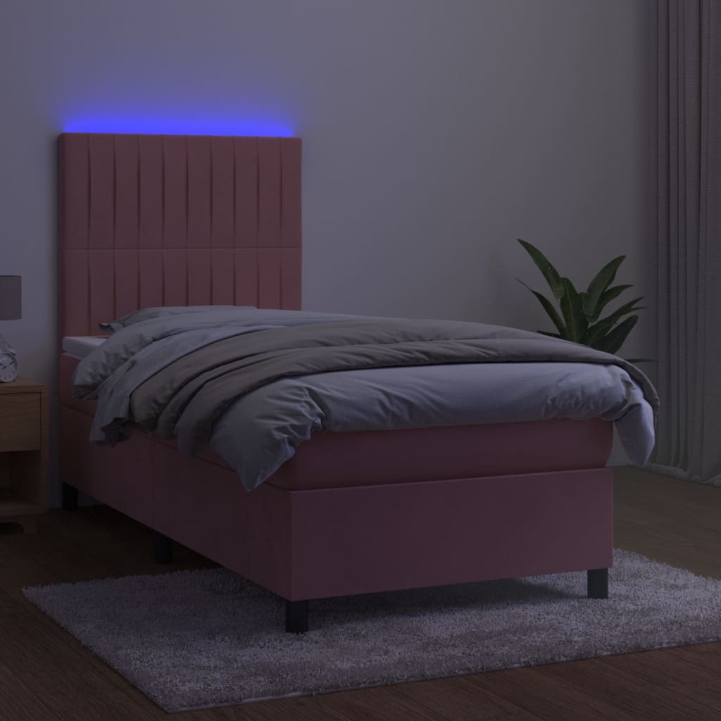 Sommier à lattes de lit avec matelas LED Rose 90x190 cm Velours Lits & cadres de lit vidaXL