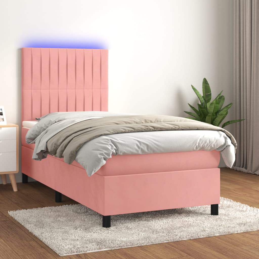 Sommier à lattes de lit avec matelas LED Rose 90x190 cm Velours Lits & cadres de lit vidaXL