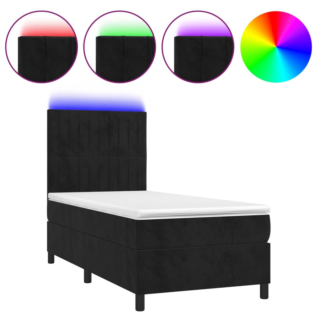 Sommier à lattes de lit avec matelas LED Noir 100x200cm Velours Lits & cadres de lit vidaXL