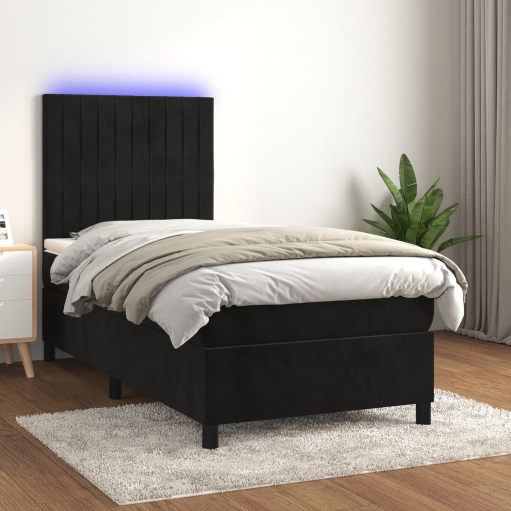 Sommier à lattes de lit avec matelas LED Noir 100x200cm Velours Lits & cadres de lit vidaXL