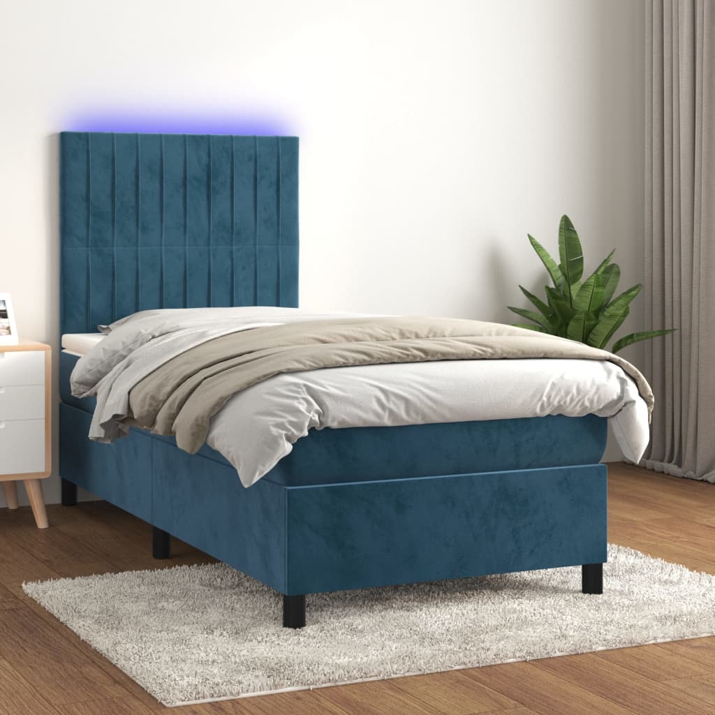 Sommier à lattes de lit avec matelas LED Bleu foncé 100x200 cm Lits & cadres de lit vidaXL