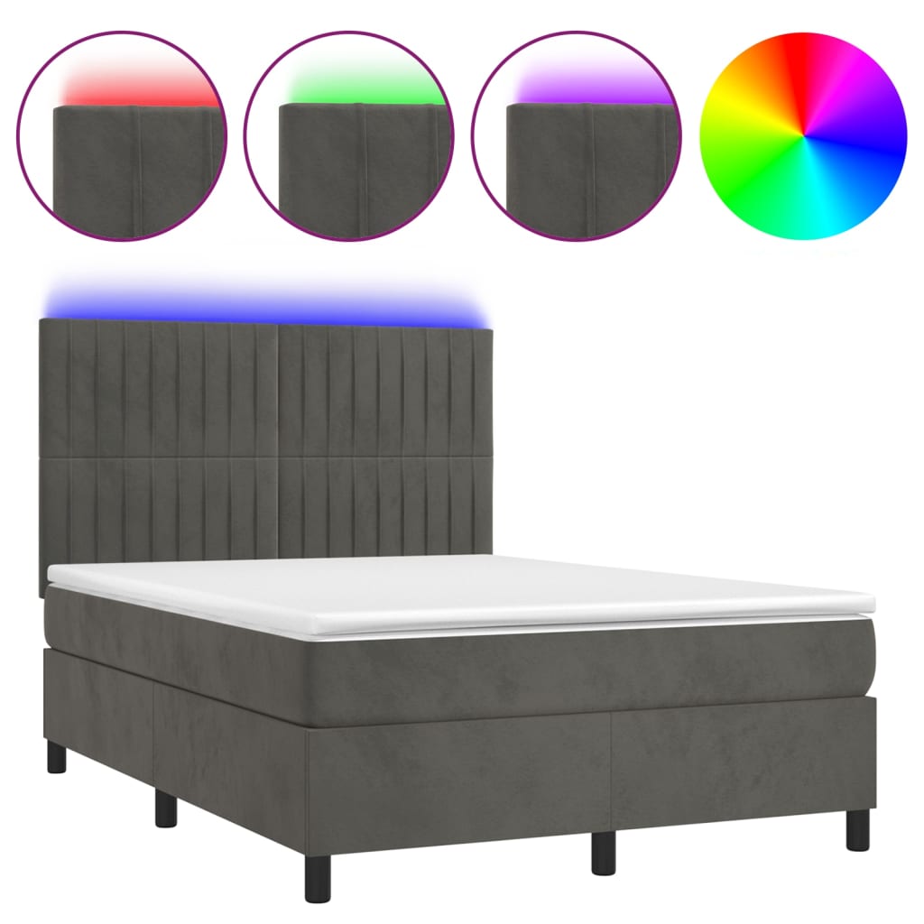 Sommier à lattes de lit avec matelas LED Gris foncé 140x190 cm Lits & cadres de lit vidaXL